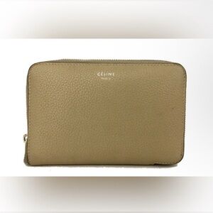 Authentic Celine Drummed Calfskin Zip Around Wallet
